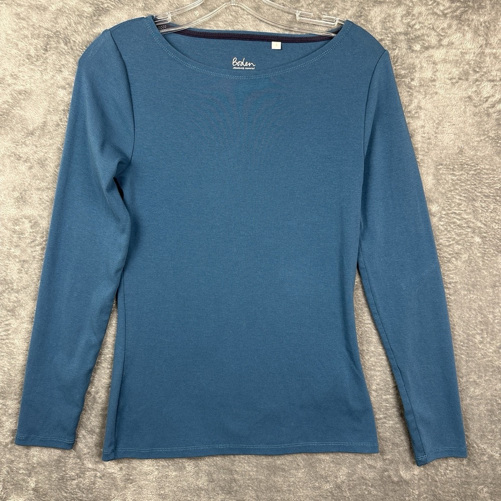 Boden Absolutely Essential Shirt Top Women's Small Blue Long Sleeve Cotton Blend